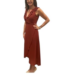 11.Angela Queen women's Vneck Ruffle Burnt Orange